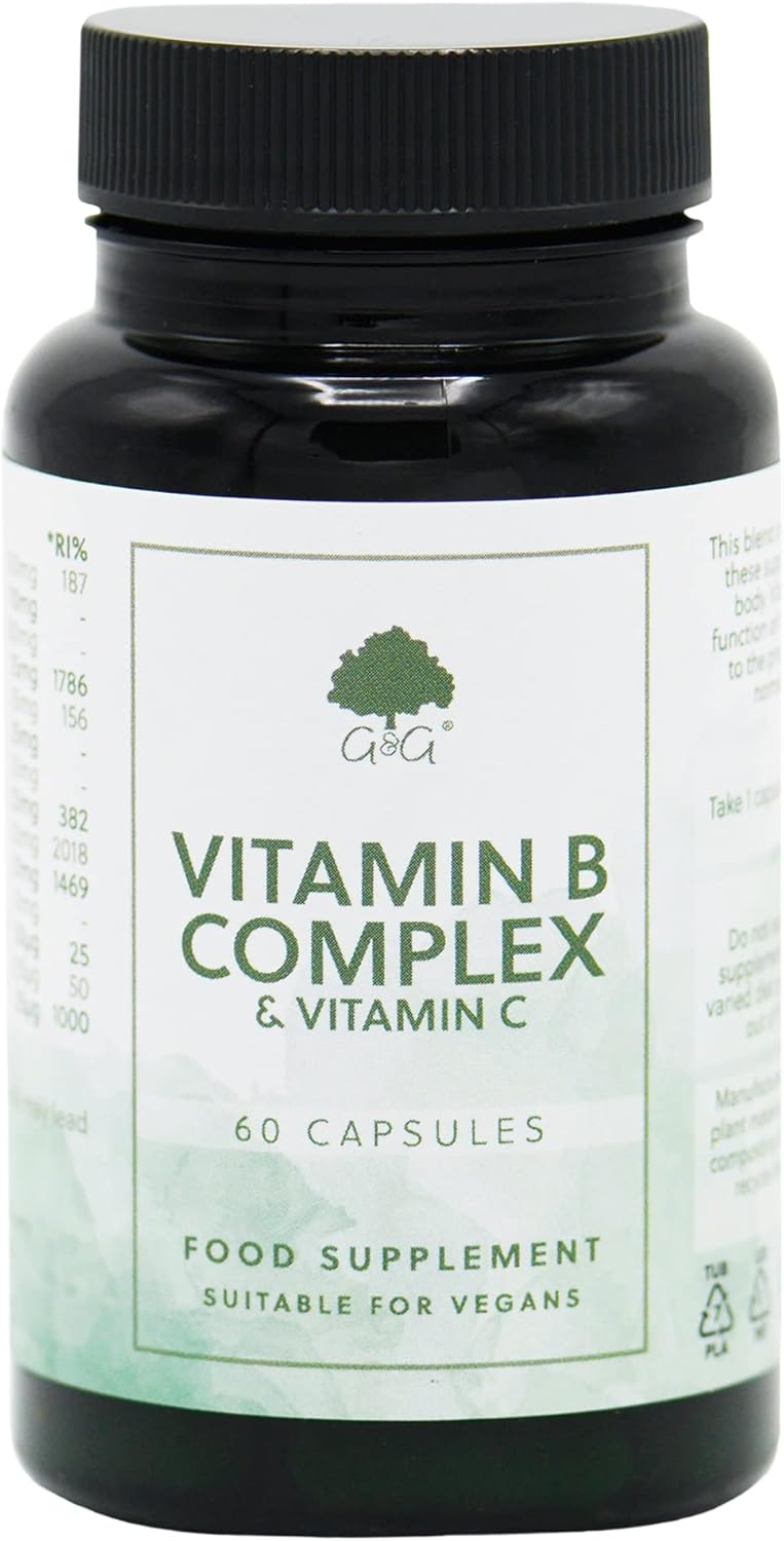 Vitamin B Complex & C - Non-Acidic Vitamin C - 60 Vegan Capsules - Non-Gmo, Made In The Uk By G&G Vitamins