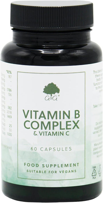 Vitamin B Complex & C - Non-Acidic Vitamin C - 60 Vegan Capsules - Non-Gmo, Made In The Uk By G&G Vitamins