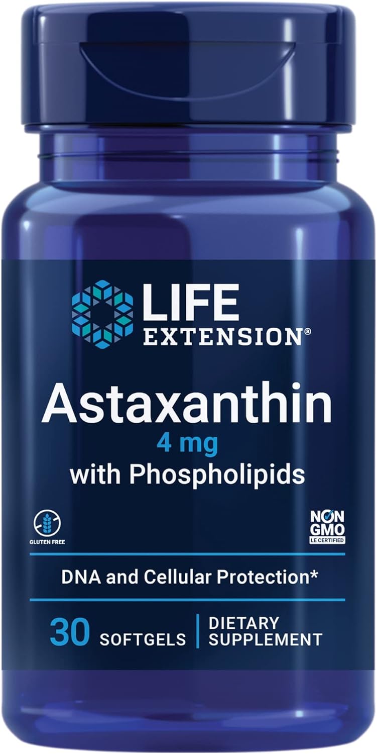 Life Extension Astaxanthin With Phospholipids 4 Mg - For Eye & Heart Health + Metabolic & Cardiovascular Health - Supports Inammatory & Immune Response - Gluten Free, Non-Gmo - 30 Softgels