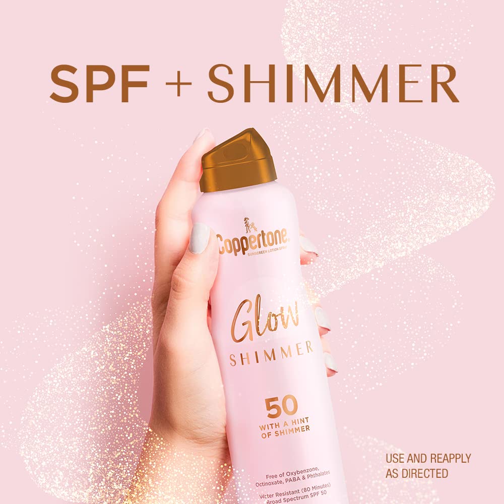 Coppertone Glow with Shimmer Sunscreen Spray, Water Resistant , Broad Spectrum, SPF 50, 5 Oz : Beauty & Personal Care
