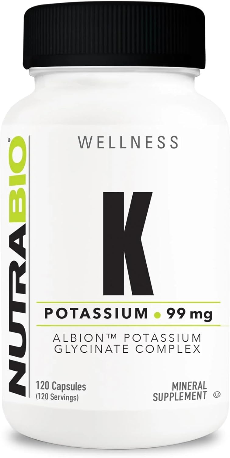 NutraBio Potassium Complex, Potassium Supplement for Healthy Heart, Bones, Muscles & Digestion, 99mg - 120 Vegetable Capsules