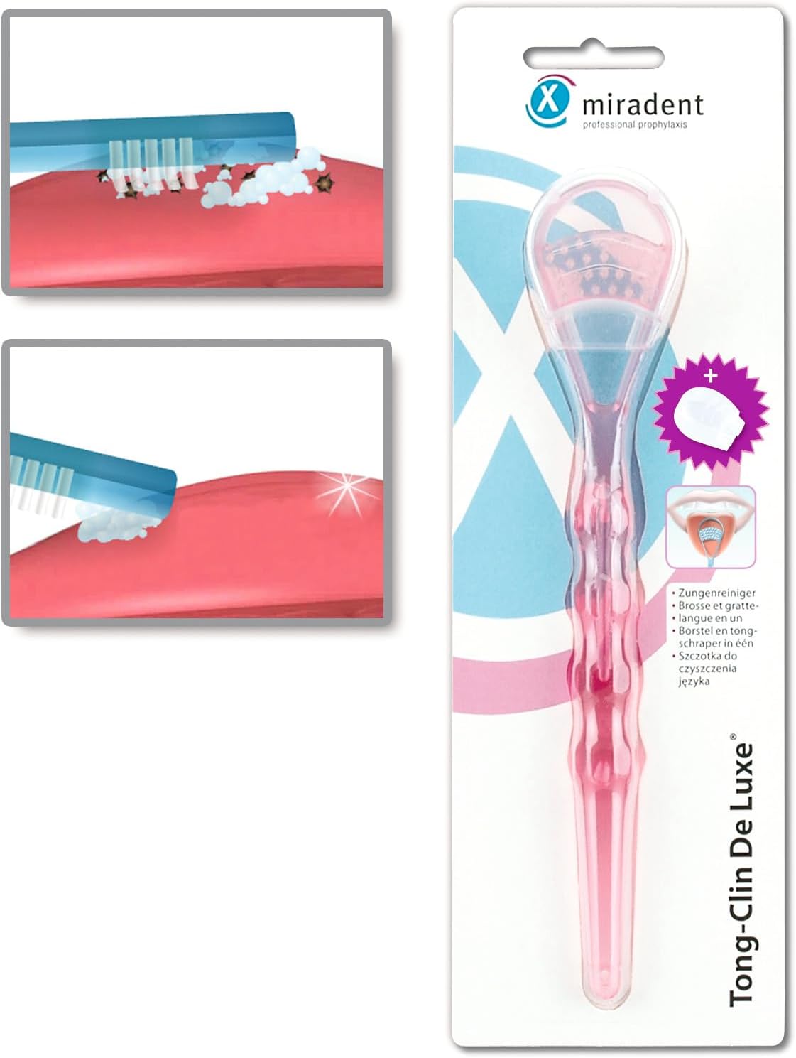 Miradent Tongue Cleaner Pink Luxury Tong-Clin - One Brush : Amazon.co.uk: Health & Personal Care