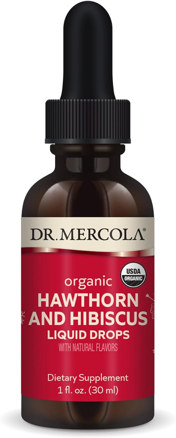 Dr. Mercola Organic Hawthorn and Hibiscus Liquid Drops Dietary Supplements, 30 Servings (30 Droppers), Non GMO, Gluten Free, Soy Free, USDA Organic