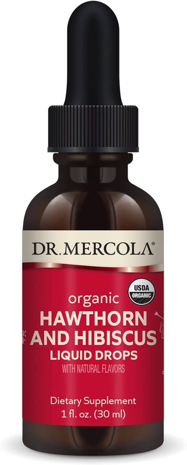 Dr. Mercola Organic Hawthorn And Hibiscus Liquid Drops Dietary Supplements, 30 Servings (30 Droppers), Non Gmo, Gluten Free, Soy Free, Usda Organic