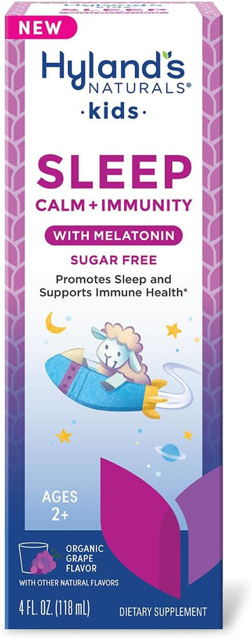 Hyland'S Kids Sleep Calm + Immunity With Melatonin, Promotes Sleep & Supports Immune Health, Ages 2+, Grape Flavor, 4 Fl. Oz