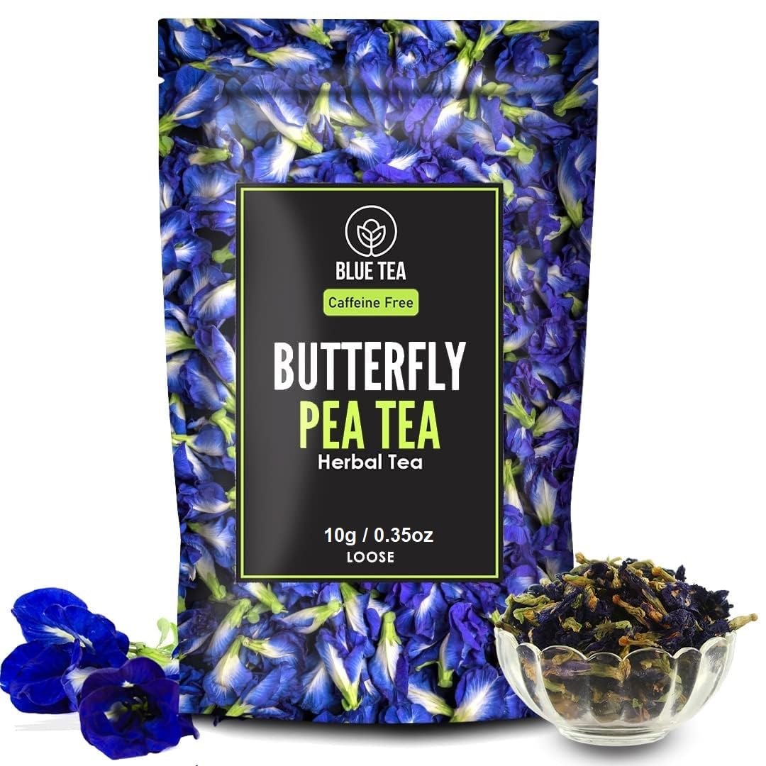 Blue Tea - Butterfly Pea Flower Tea - 0.35 Oz -20 Cups || Super Anti-Oxidant - Chemical-Free || Caffeine Free - Flower Based - Herbal Tea - Vegan - Non-Gmo | Premium Zipper