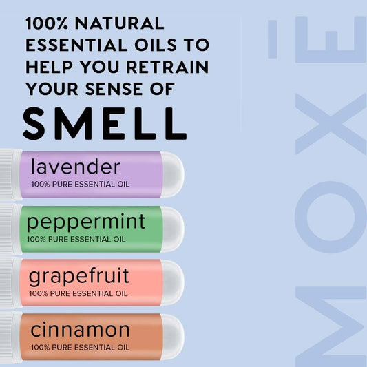 Mox Smell Training Kit, Made In Usa, Scent Diversification, 4 Essential Oil Fragrances, Olfactory Regeneration, Smell Expansion, Natural Therapy For Smell Loss, Includes Guidebook & Log (Phase 2)