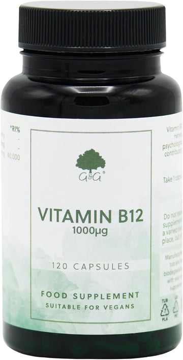 Vitamin B12 Capsules | 1000µg Vitamin B12 Per Capsule | 120 Vegan Capsules | Methylcobalamin B12 | G&G Vitamins