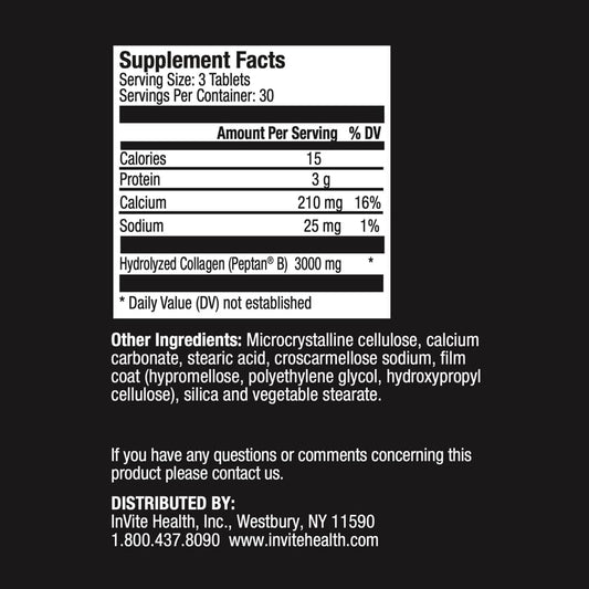 Invite Health Collagen Tablets 3000 Mg - Support For Bone Health, Joint Health And Hair, Skin And Nails - Supplies Type 1 Collagen In Hydrolyzed Form For Improved Absorption - 90 Tablets