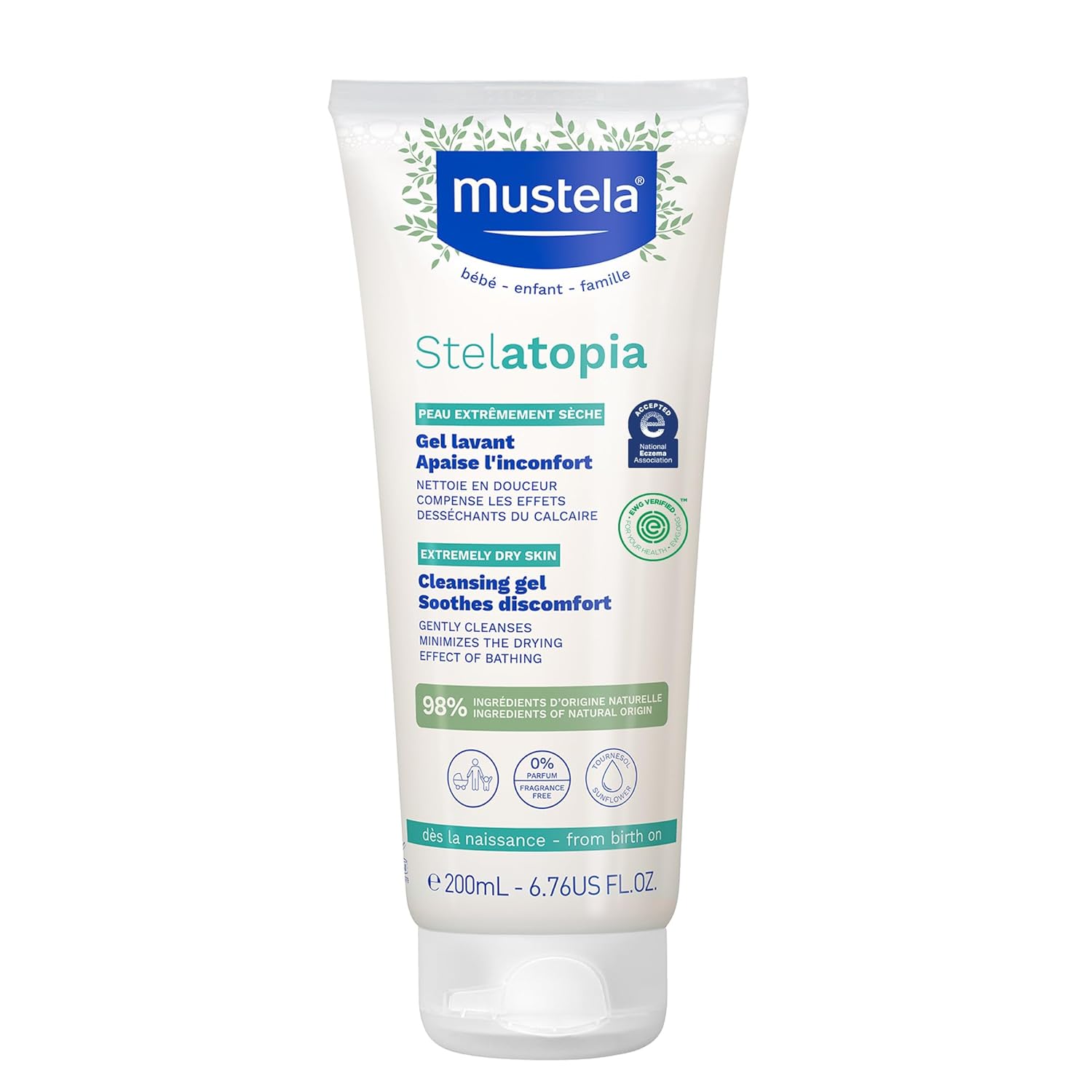 Mustela Stelatopia Eczema-Prone Skin Cleansing Gel - Baby Face & Body Wash With Natural Avocado & Sunflower Oil - Fragrance-Free & Tear Free - Various Sizes