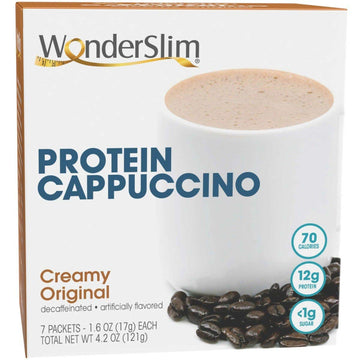 WonderSlim Protein Cappuccino, Creamy Original, Low Sugar, Gluten Free, Keto Friendly & Low Carb (7ct)