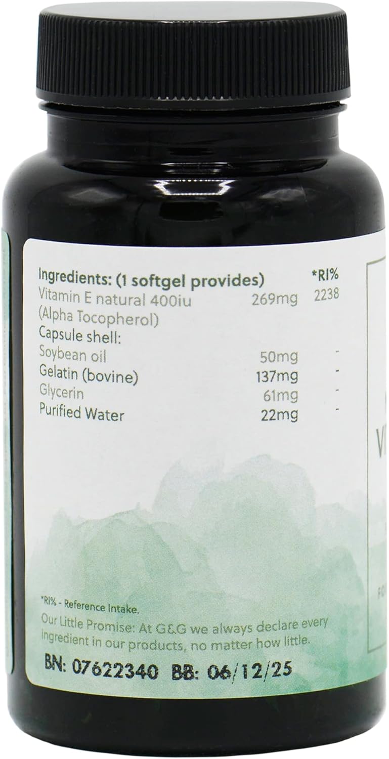 Vitamin E Softgels | 400iu Vitamin E per Softgel | D-Alpha Tocopherol Acetate Vitamin E | 90 Softgels | G&G Vitamins : Amazon.co.uk: Health & Personal Care