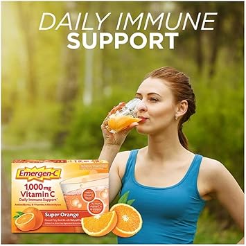 Emergen-C 1000mg Vitamin C Powder for Daily Immune Support Caffeine Free Vitamin C Supplements with Zinc and Manganese, B Vitamins and Electrolytes, Super Orange Flavor - 2 Count