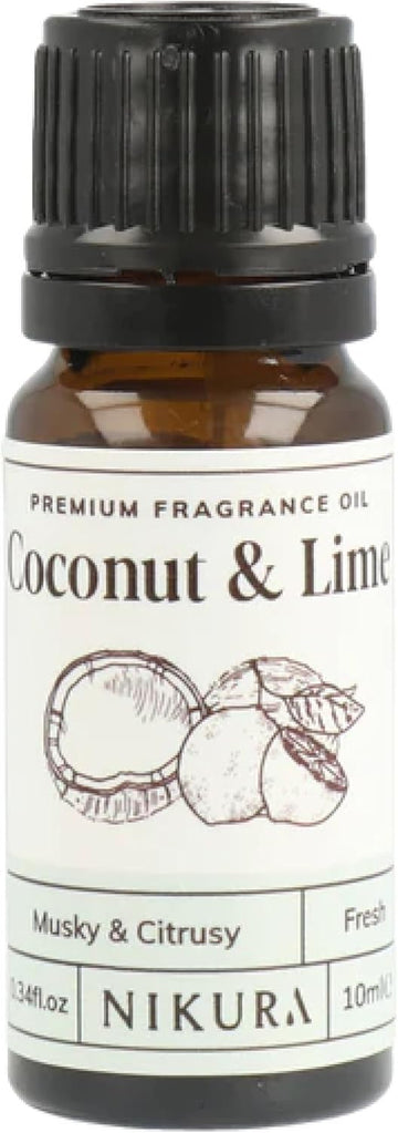 Nikura | Coconut & Lime Fragrance Oil - 10ml | Perfect for Soap Making, Candle Making, Wax Melts, Diffuser | Great for use in Bath Bombs, Perfume Oil, Perfume Scents | Vegan & UK Made