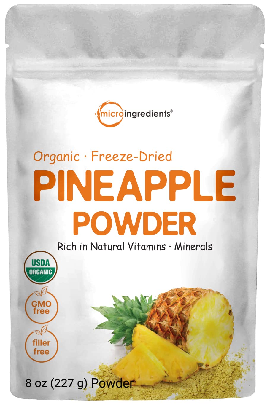 Organic Pineapple Powder, 8Oz | 100% Natural Fruit Powder | Freeze-Dried Pineapples Source | No Sugar & Additives | Great Flavor For Drinks, Smoothie, & Beverages | Non-Gmo & Vegan Friendly