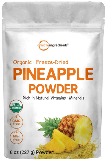 Organic Pineapple Powder, 8Oz | 100% Natural Fruit Powder | Freeze-Dried Pineapples Source | No Sugar & Additives | Great Flavor For Drinks, Smoothie, & Beverages | Non-Gmo & Vegan Friendly
