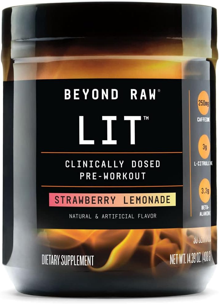 Beyond Raw Lit | Clinically Dosed Pre-Workout Powder | Contains Caffeine, L-Citrulline, Beta-Alanine, And Nitric Oxide | Strawberry Lemonade | 30 Servings
