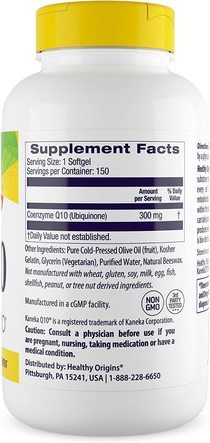Healthy Origins CoQ10 (Kaneka Q10), 300 mg - Heart Health & Energy Supplement - Gluten-Free & Non-GMO Supplements - 150 Softgels
