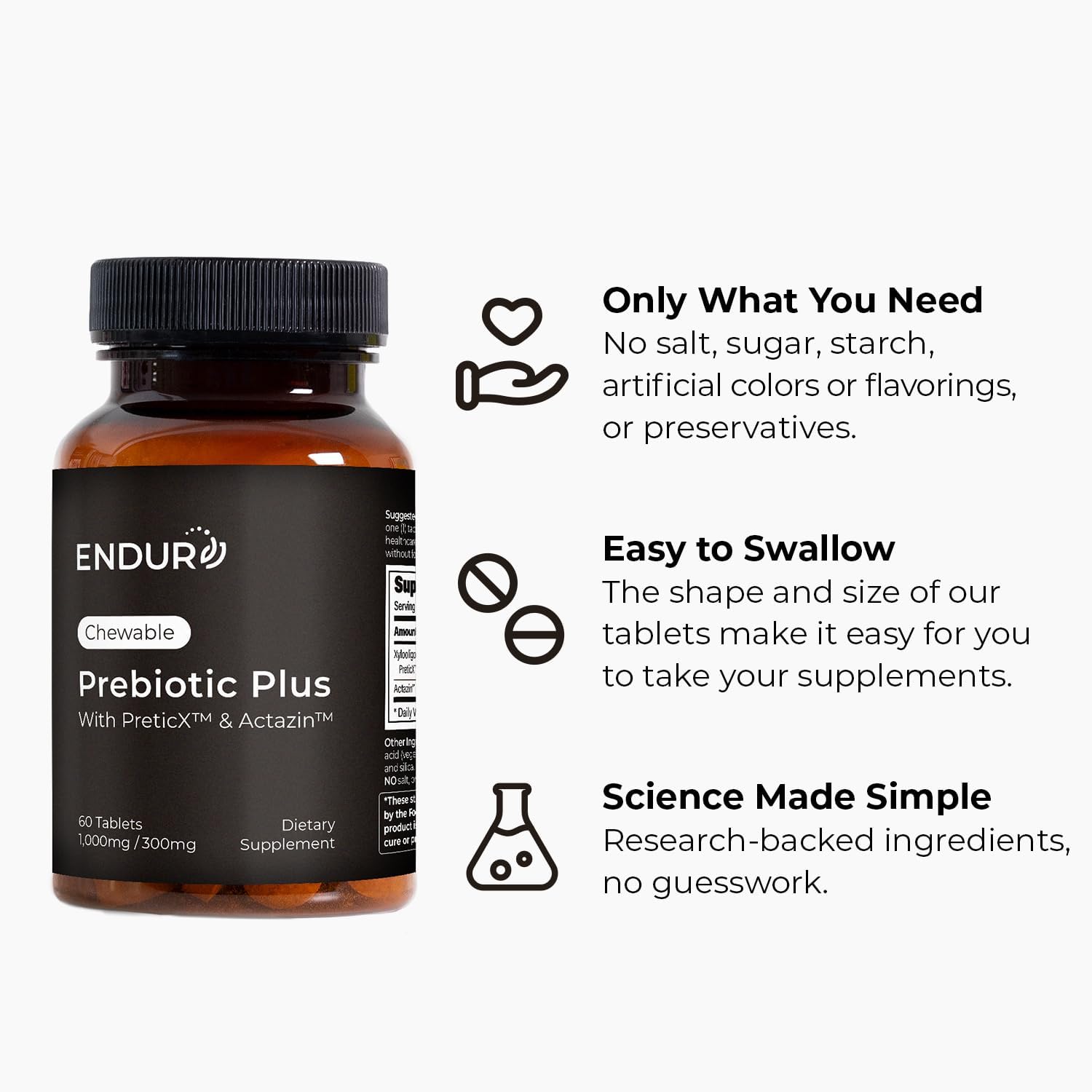 Endurance Products Prebiotic Plus Chewable With Actazin™ - Promotes Digestive Health - 60 Count Company : Health & Household