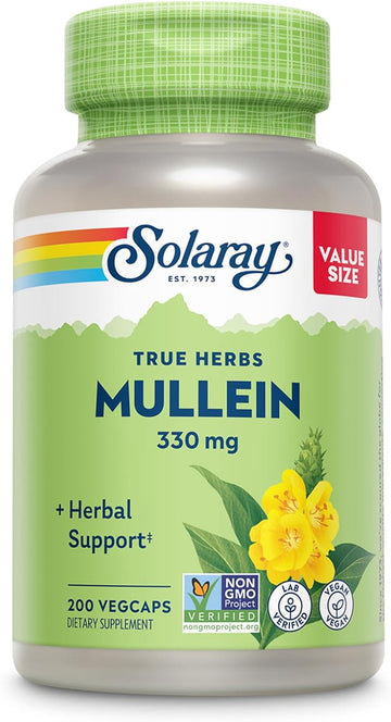 Solaray Mullein Leaf 330 Mg - Soothing Herbal Support - Mullein Capsules Traditionally Used To Support Health And Wellness - Vegan, Non-Gmo, Lab Verified, 60-Day Guarantee, 200 Servings, 200 Vegcaps