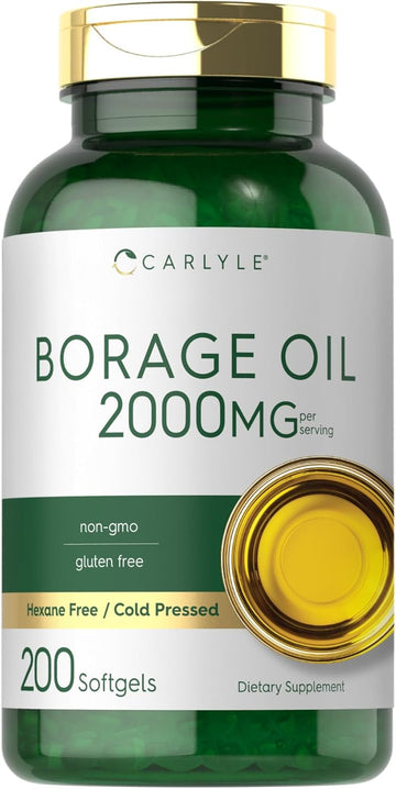 Carlyle Borage Oil Capsules | 2000Mg | 200 Softgels | 320Mg Of Gla | Cold Pressed Seed Oil Supplement | Hexane Free | Non-Gmo & Gluten Free