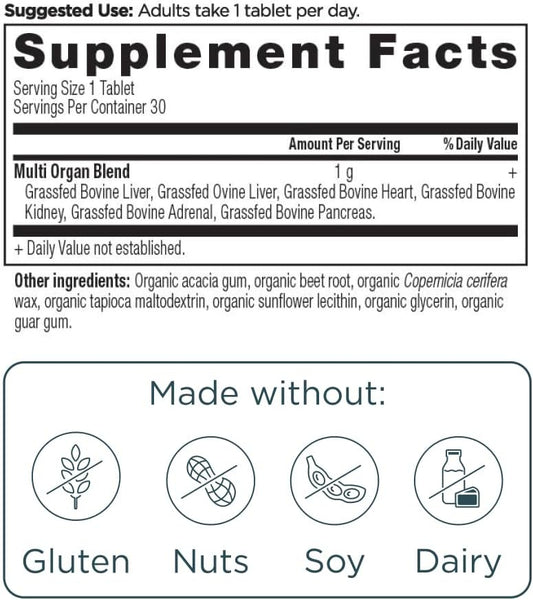Ancient Nutrition Organ Supplements, Once Daily Grass-Fed And Wild Organ Complex Capsules, Liver, Heart, Kidney Supports Organ, Cognitive, And Immune System Health, 30 Ct
