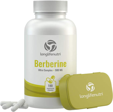 Berberine Supplement 500Mg Hcl Extract,180 Vegetarian Capsules, Made In Usa, 1000Mg Per Serving, Berberine Plus - Berberis Aristata Complex