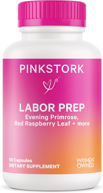 Pink Stork Labor Prep - Evening Primrose Oil Capsules With Red Raspberry Leaf Tea, Gentle Birth & Postpartum Care, Third Trimester Pregnancy Must Haves, 60 Capsules