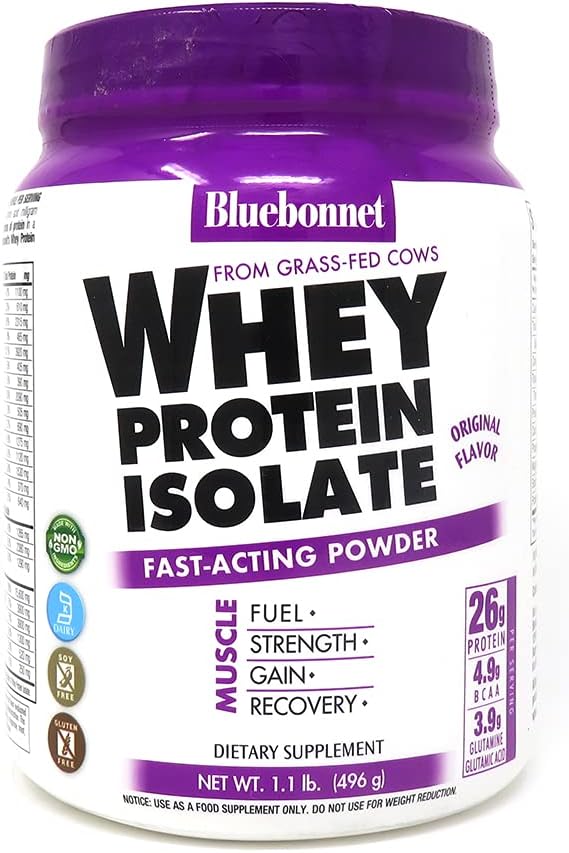 Bluebonnet Nutrition Whey Protein Isolate Powder from Grass Fed Cows,