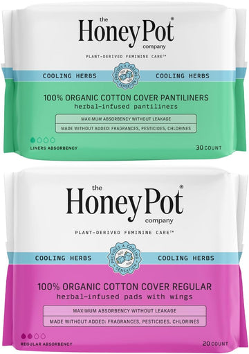 The Honey Pot Company - Herbal Pads For Women - Regular & Everyday Liners Bundle - Infused W/Essential Oils For Cooling Effect & Cotton Cover - Sanitary Pads - Feminine Care - Fsa & Hsa Eligible