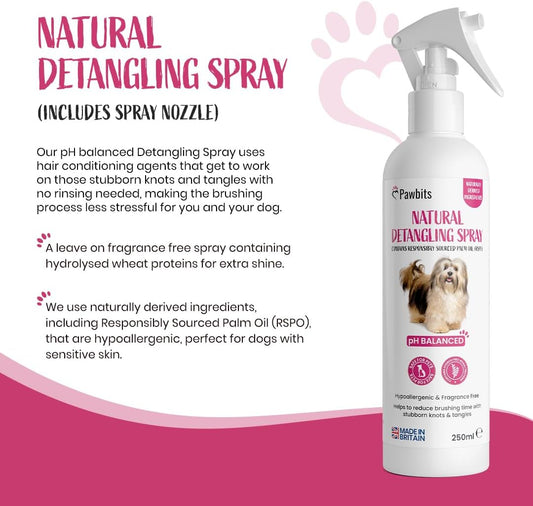 Dog Detangler Spray - Dog Hair/Fur Conditioner - Professional Grooming Formula for Dematting and Detangling - Leave in Conditioning Spray for Dogs, Hypoallergenic RSPO (Fragrance Free - 250ml)?DETANGLESPRAY