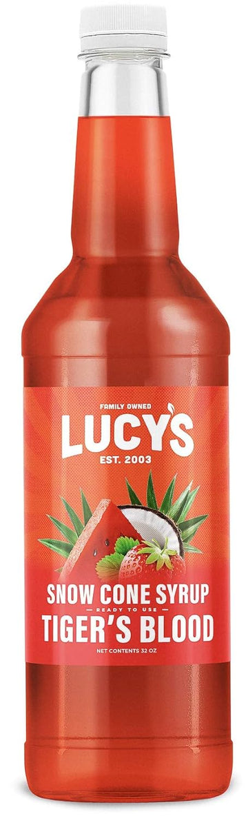 Lucy'S Family Owned - Shaved Ice Snow Cone Syrup - Tigers Blood - 32 Oz Syrup Bottle