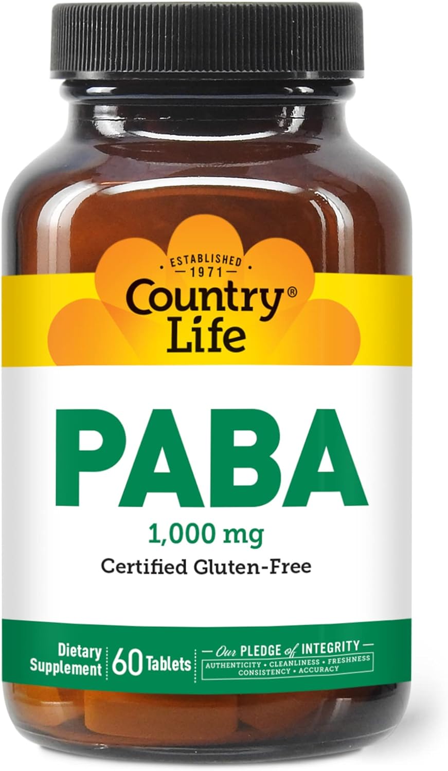 Country Life Paba, 1,000Mg, 60 Tablets, Certified Gluten Free, Certified Vegan, Certified Halal
