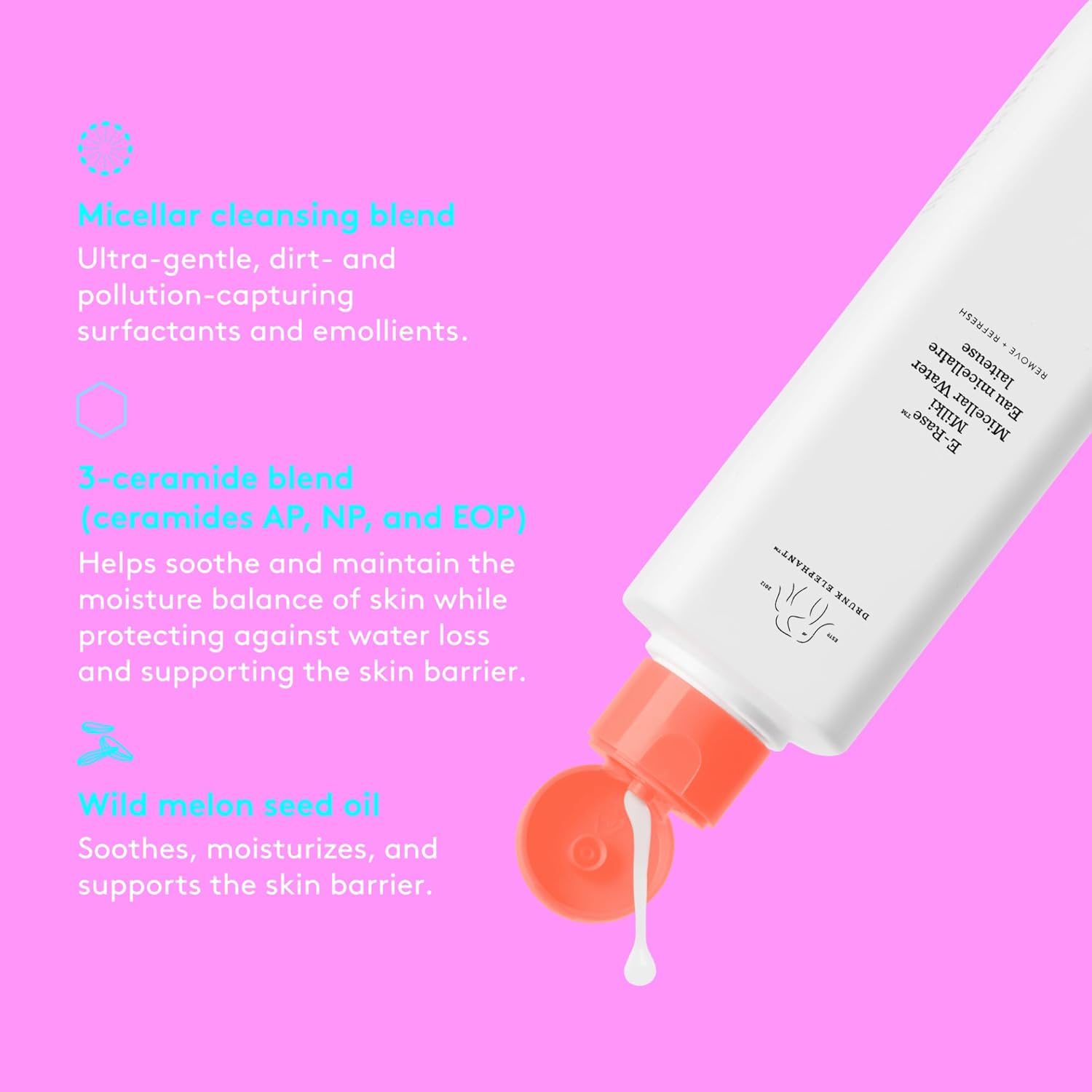 Drunk Elephant E-Rase Milki Micellar Water - 240 Ml/8 Fl Oz - Mild No-Rinse Formula - Clean Clinical Skincare - Cruelty-Free - Dermatologist-Tested - Free Of Essential Oils, Silicones, And Fragrance : Beauty & Personal Care