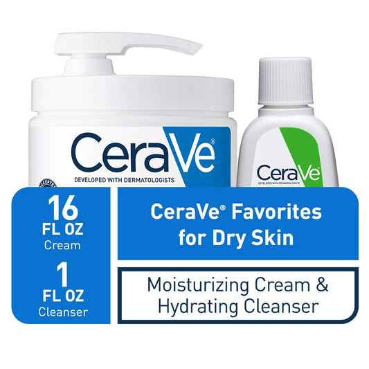 Cerave Moisturizing Cream Combo Pack | Contains 16 Ounce With Pump And 1 Ounce Hydrating Facial Cleanser Trial/Sample Size