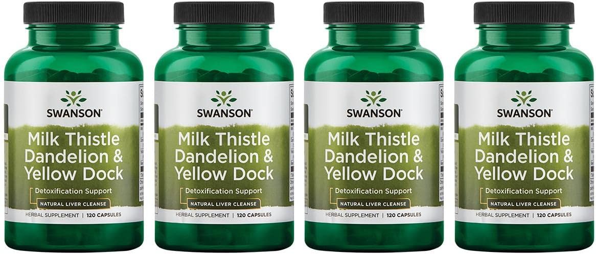 Swanson Milk Thistle, Dandelion & Yellow Dock - Herbal Liver Support Supplement - Natural Supplement Helping To Maintain Overall Health & Wellbeing - (120 Capsules) 1 Pack (4 Pack)