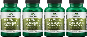 Swanson Milk Thistle, Dandelion & Yellow Dock - Herbal Liver Support Supplement - Natural Supplement Helping To Maintain Overall Health & Wellbeing - (120 Capsules) 1 Pack (4 Pack)