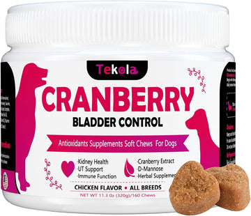 Cranberry Bladder Health for Dogs - Dog Antioxidant- 160 Cranberry Soft Chew Supplements for a Healthy Urinary Tract and Bladder Control – Made with Cranberry & D-Mannose & Vitamins (Chicken Flavor)