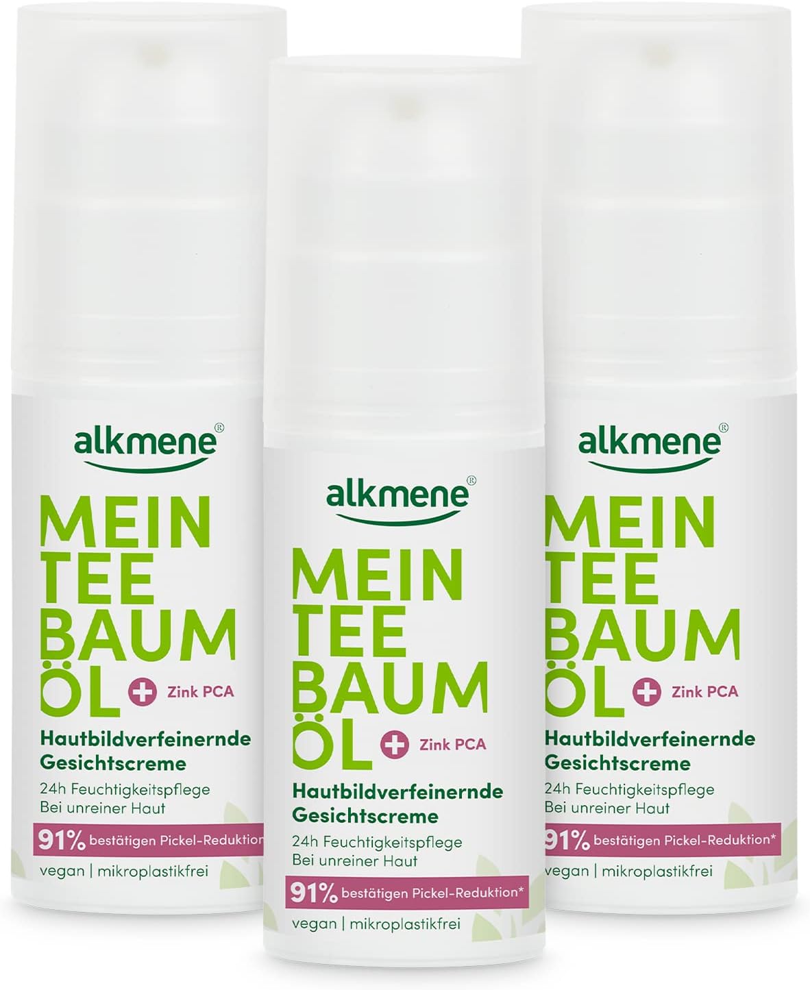 alkmene tea tree oil facial cream for impure skin - vegan facial care without silicones, parabens & mineral oil - deep pore cleansing for the face - cream in pack of 3 (3x 50 ml)