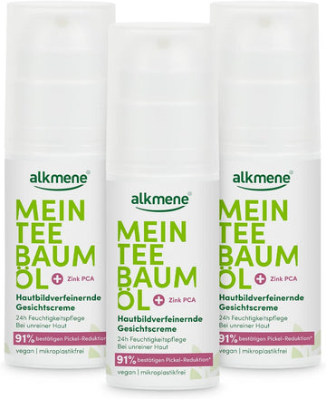 alkmene tea tree oil facial cream for impure skin - vegan facial care without silicones, parabens & mineral oil - deep pore cleansing for the face - cream in pack of 3 (3x 50 ml)