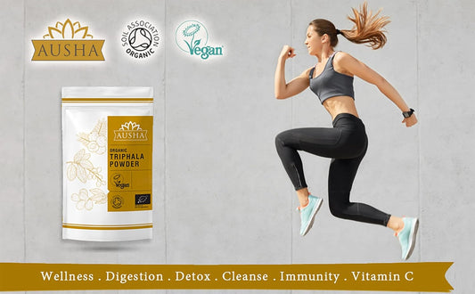 Ausha Organic Triphala Powder - 100 Grams - Gut Health, Constipation Relief, Cleansing, Vitamin C, Digestion L Certified Organic By Soil Association