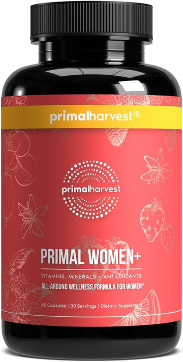 Primal Harvest Multivitamin For Women Vitamin A, Vitamin C, Vitamin D And E, Vitamin B12, B6, Biotin, Zinc Supplements, 30 Capsules (Womens 1 Pack)