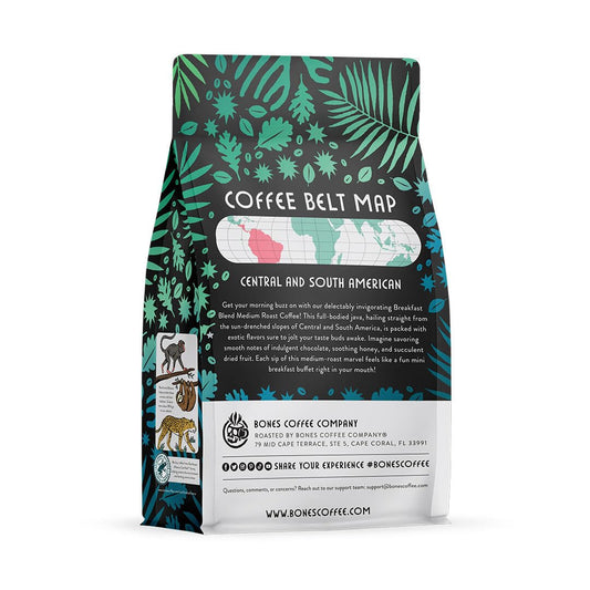 Bones Coffee Company Breakfast Blend Flavored Coffee Beans, Medium Roast Ground Coffee Low Acid (12 Oz)