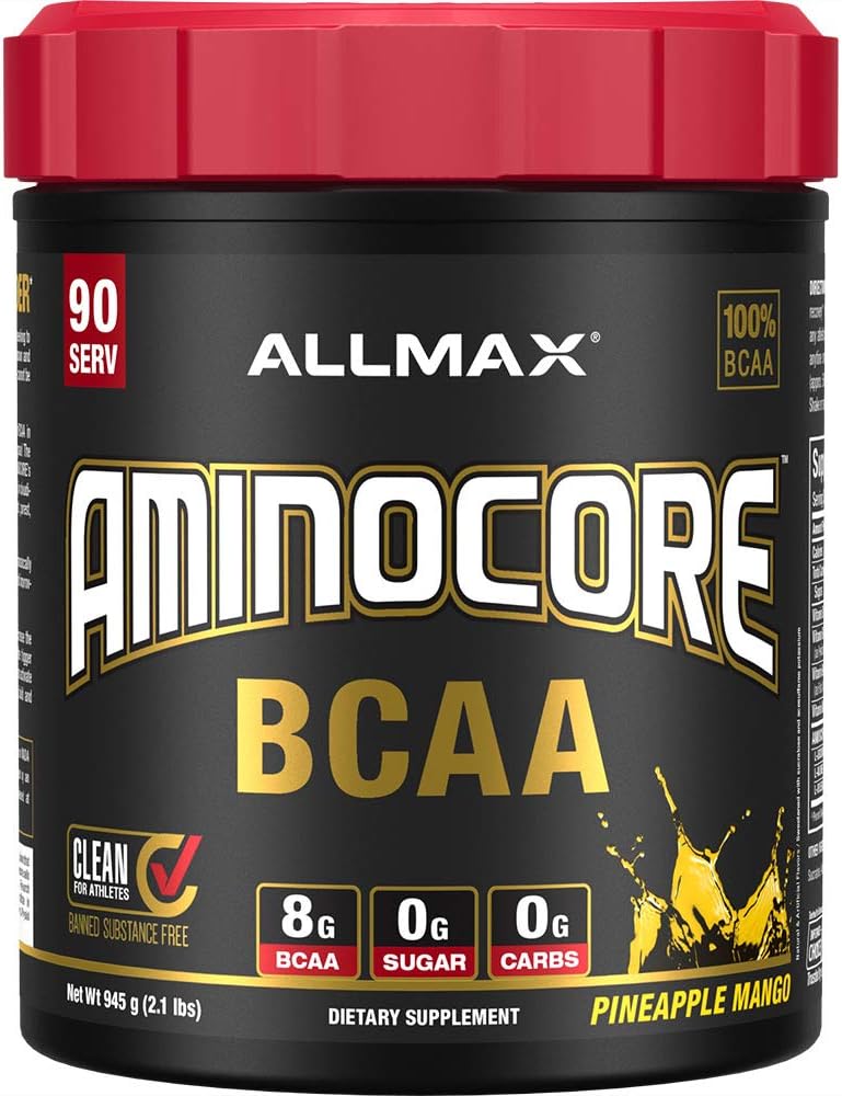 Allmax Aminocore Bcaa, Pineapple Mango - 945 G Powder - 8.18 Grams Of Bcaas Per Serving - With B Vitamins - No Fillers Or Non-Bcaa Aminos - Sugar Free - 90 Servings
