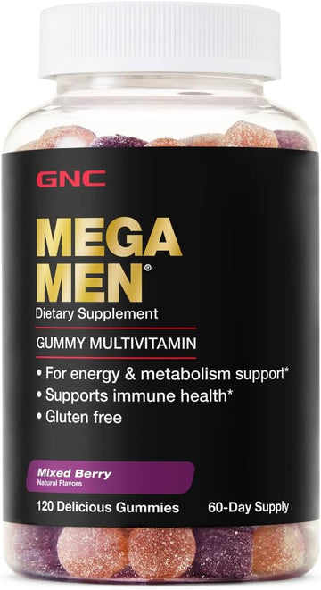 Gnc Mega Men Gummy Multivitamin | Supports Energy, Metabolism, And Immune System, Gluten Free | Mixed Berry | 120 Gummies