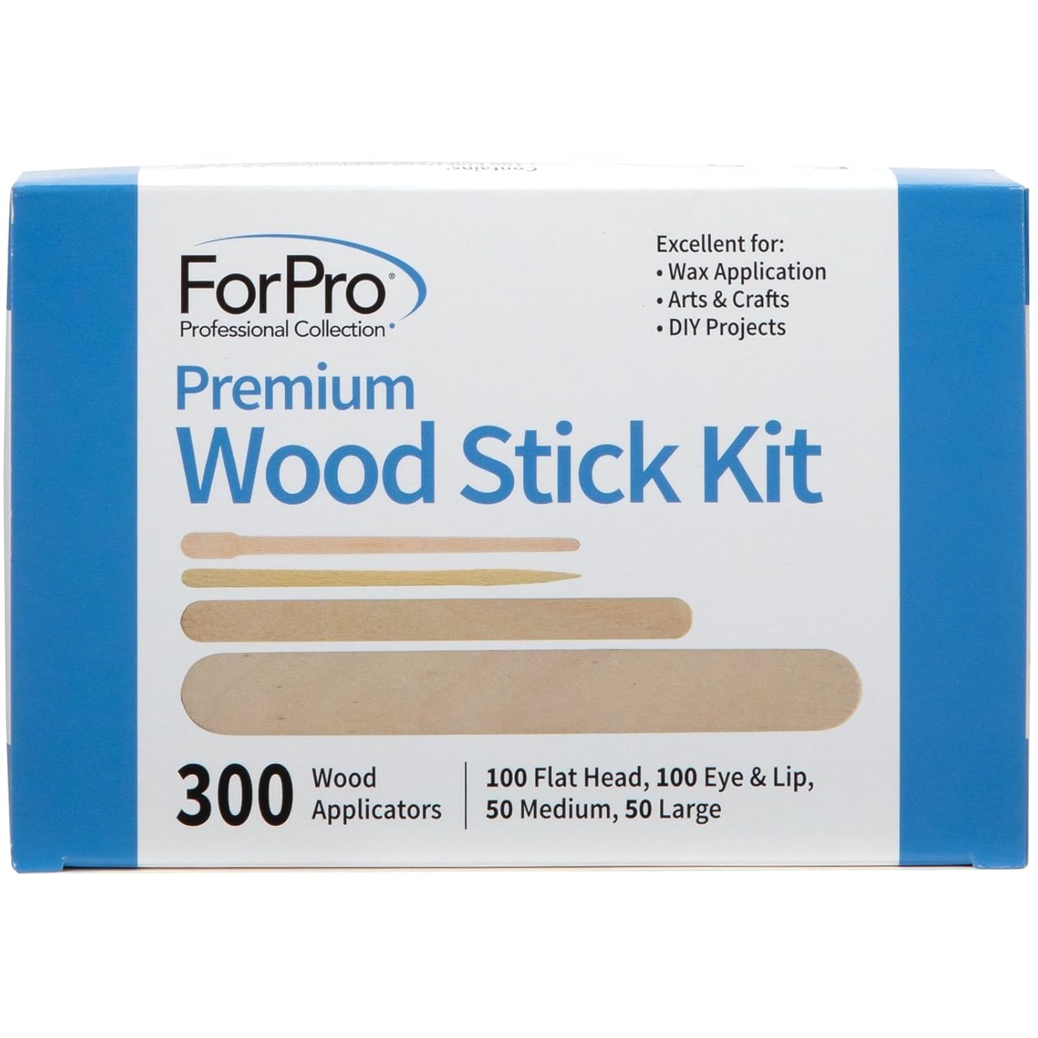 Forpro Premium Wood Stick 300 Pcs Kit, Non-Sterile, Assorted Hair Removal Waxing Applicators For Face & Body, 300-Count