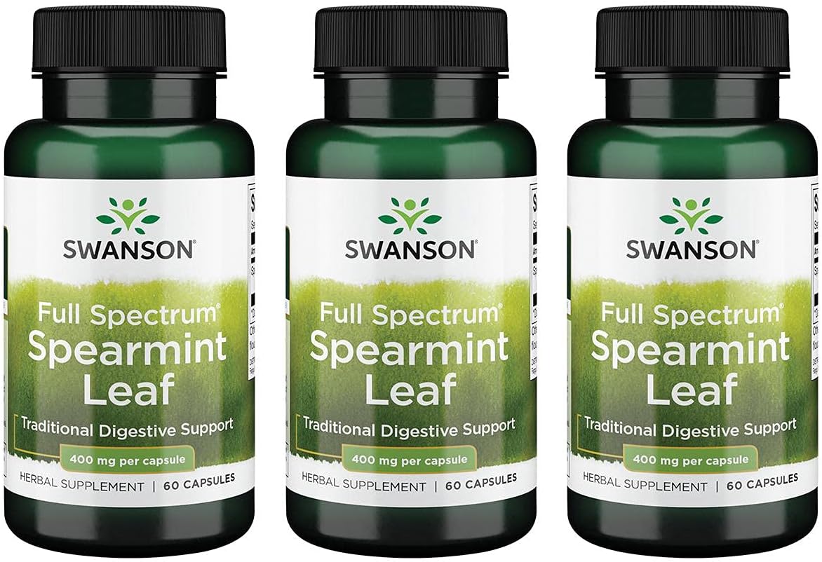 Swanson Spearmint Leaf (Mentha Spicata)-Full Spectrum Herbal Supplement Supporting Digestive Health & Mild Stomach Issues-Natural Formula Supporting Health & Wellness-(60 Capsules, 400Mg Each) 3 Pack