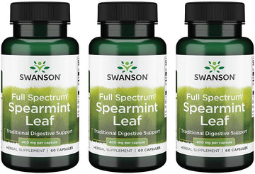 Swanson Spearmint Leaf (Mentha Spicata)-Full Spectrum Herbal Supplement Supporting Digestive Health & Mild Stomach Issues-Natural Formula Supporting Health & Wellness-(60 Capsules, 400Mg Each) 3 Pack