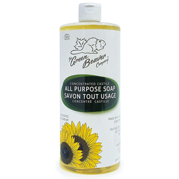Green Beaver All Purpose Liquid Soap, Natural All Purpose Concentrated Castile Soap, Hand, Laundry, Body And House Wash For All Skin Types, Unscented, 1 Liter