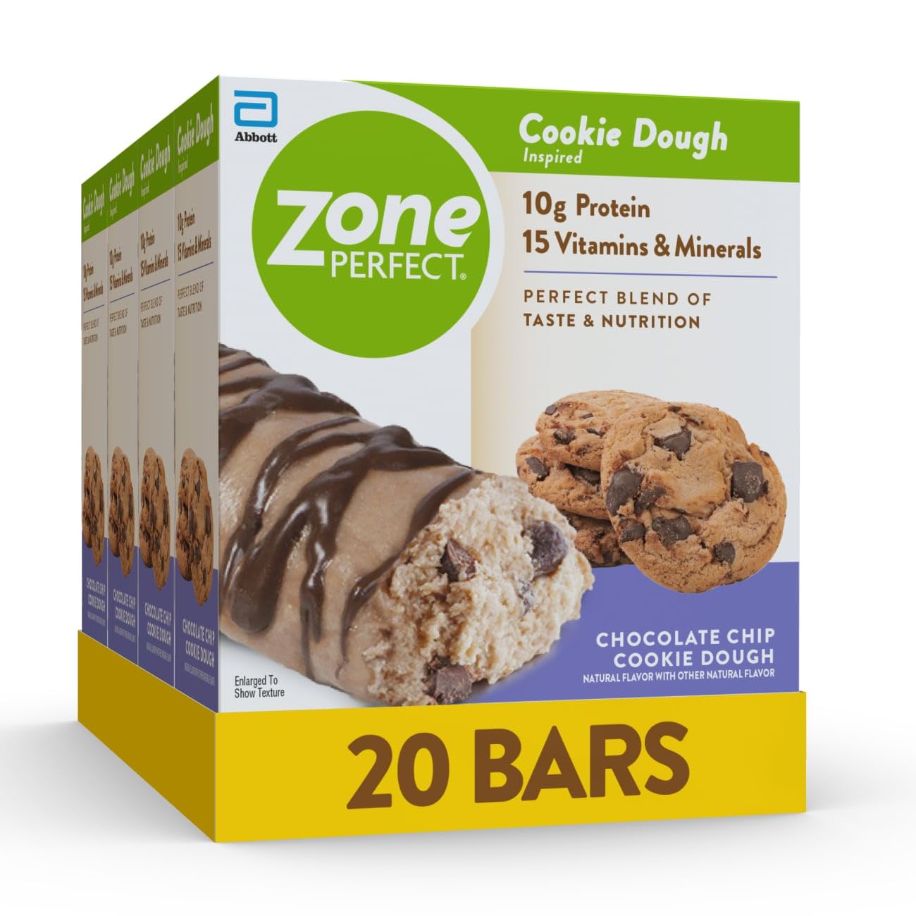 Zoneperfect Protein Bars | 10G Protein | 15 Vitamins & Minerals | Nutritious Snack Bar | Chocolate Chip Cookie Dough | 20 Bars